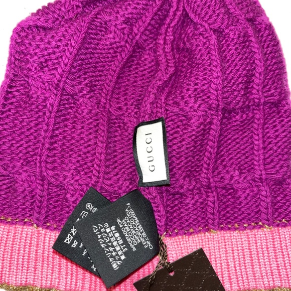 GUCCI Magenta WOOL CASHMERE Blend Knit Hat and SCARF main image 4